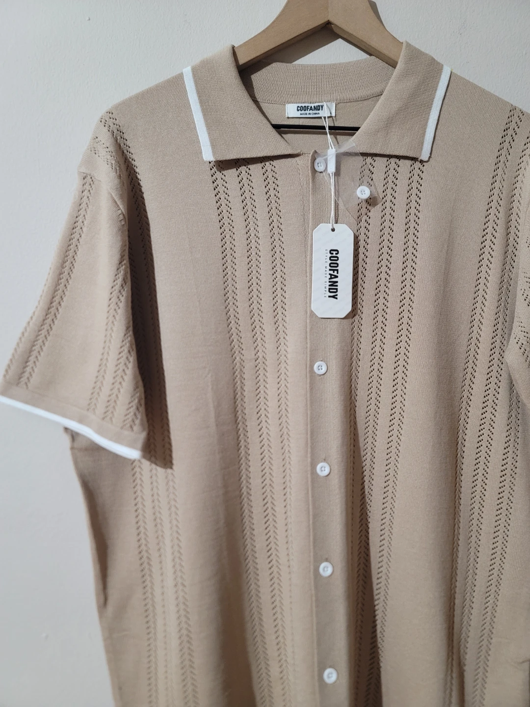 Knit Retro Johnny Collar Academia Tan Minimalist Resort Sz L New - photo 5