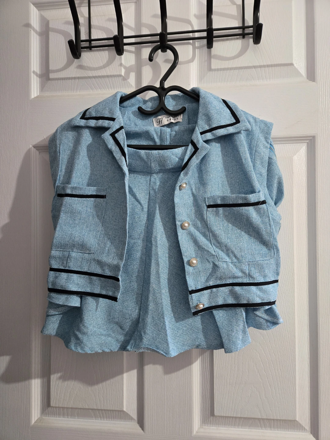 Light Blue Tweed Vest and Skirt Set