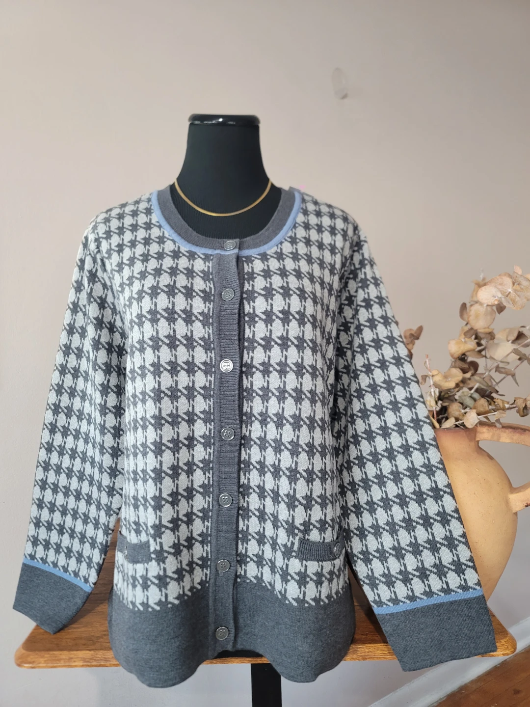 Appleseeds Houndstooth Cardigan Dark Academia Grandpacore Sz PXL