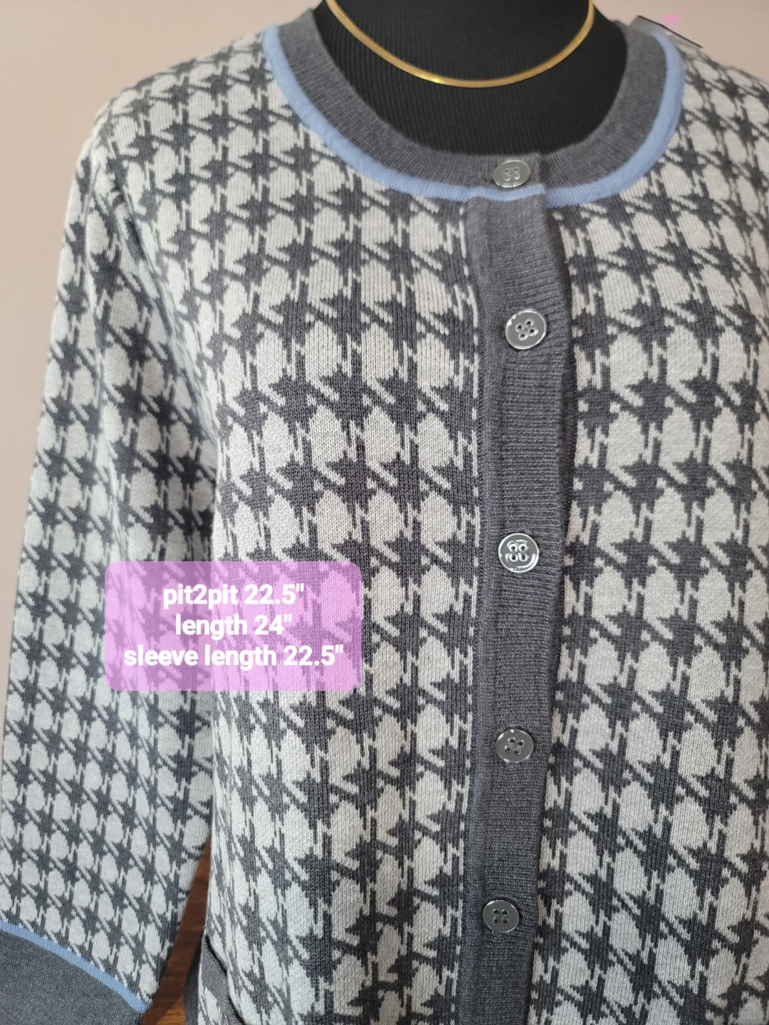 Appleseeds Houndstooth Cardigan Dark Academia Grandpacore Sz PXL - photo 3