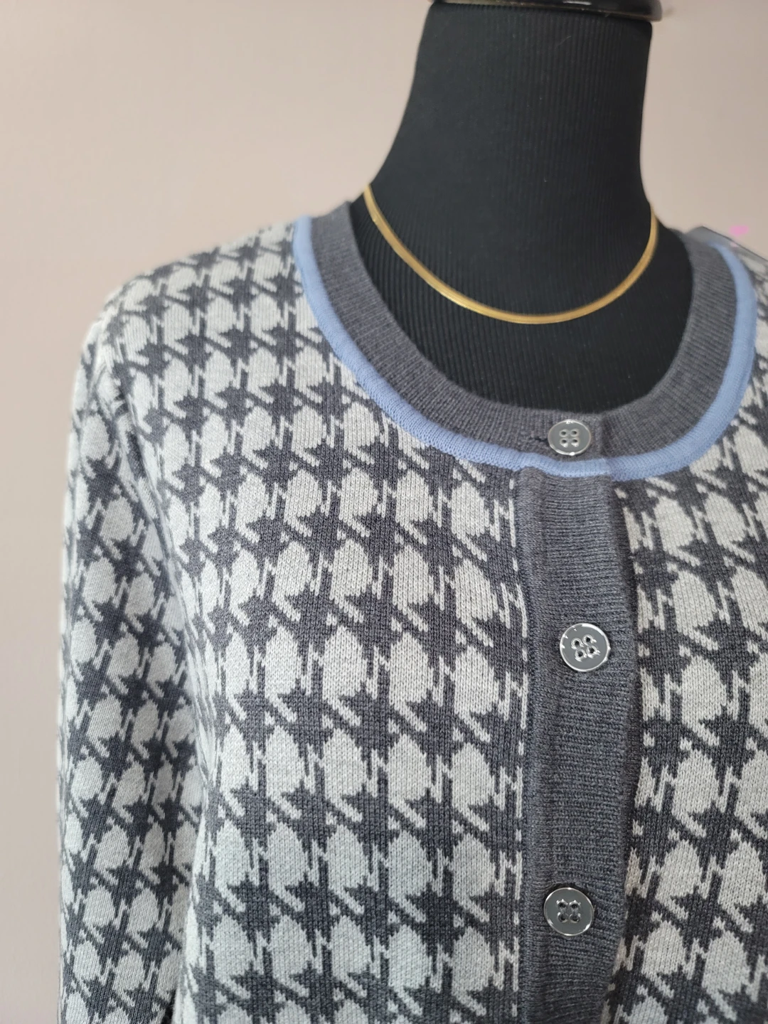 Appleseeds Houndstooth Cardigan Dark Academia Grandpacore Sz PXL - photo 5