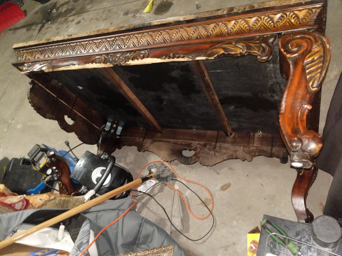 Marble Top Console Table with Ornate Carved Wood Base - photo 4