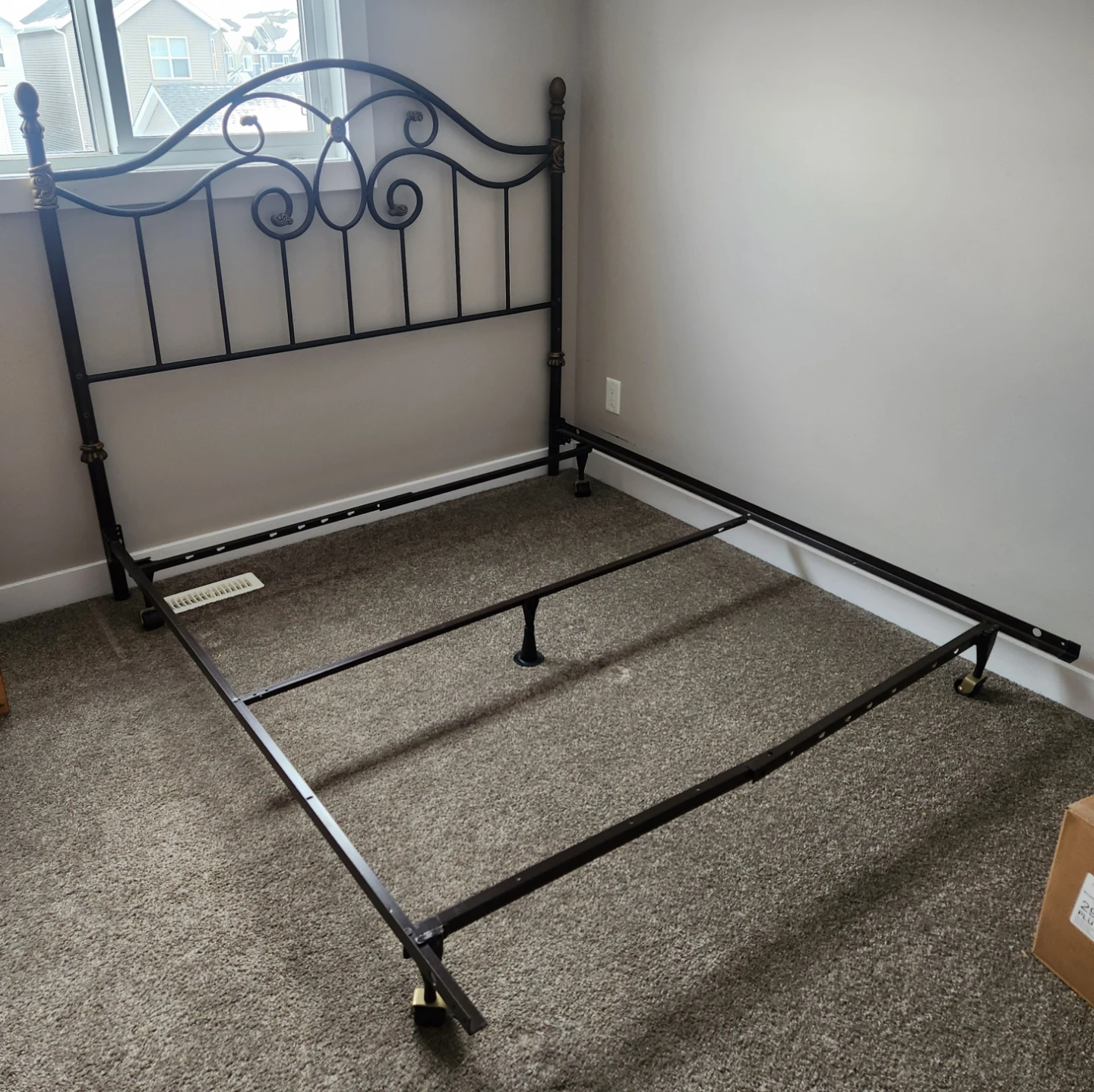 Dark Brown Metal Headboard and Bed Frame