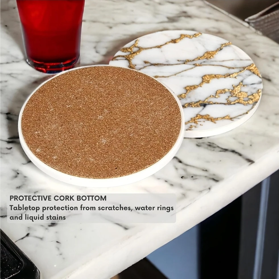 Ceramic Drink Coasters Set of 6 with Holder Absorbent Cork Base - photo 2