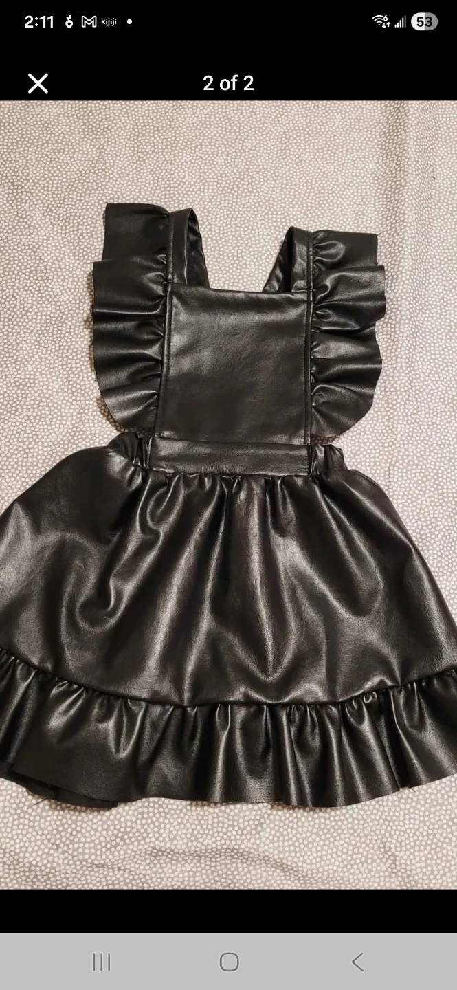 Kids Faux Leather Ruffle Pinafore Dress
