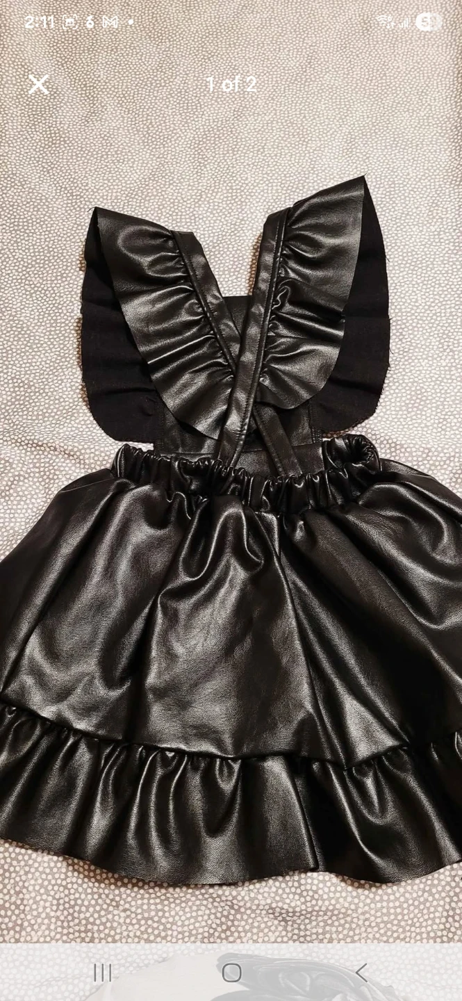 Kids Faux Leather Ruffle Pinafore Dress - photo 2