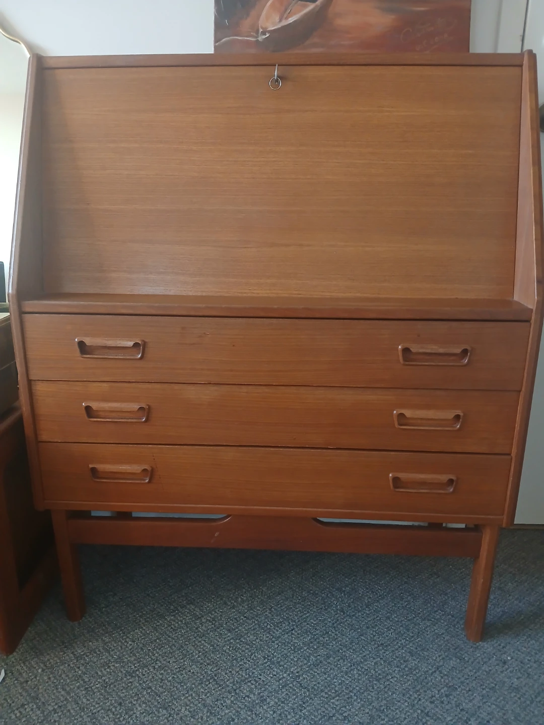 Mid-Century Modern Teak Secretary Desk with Drawers