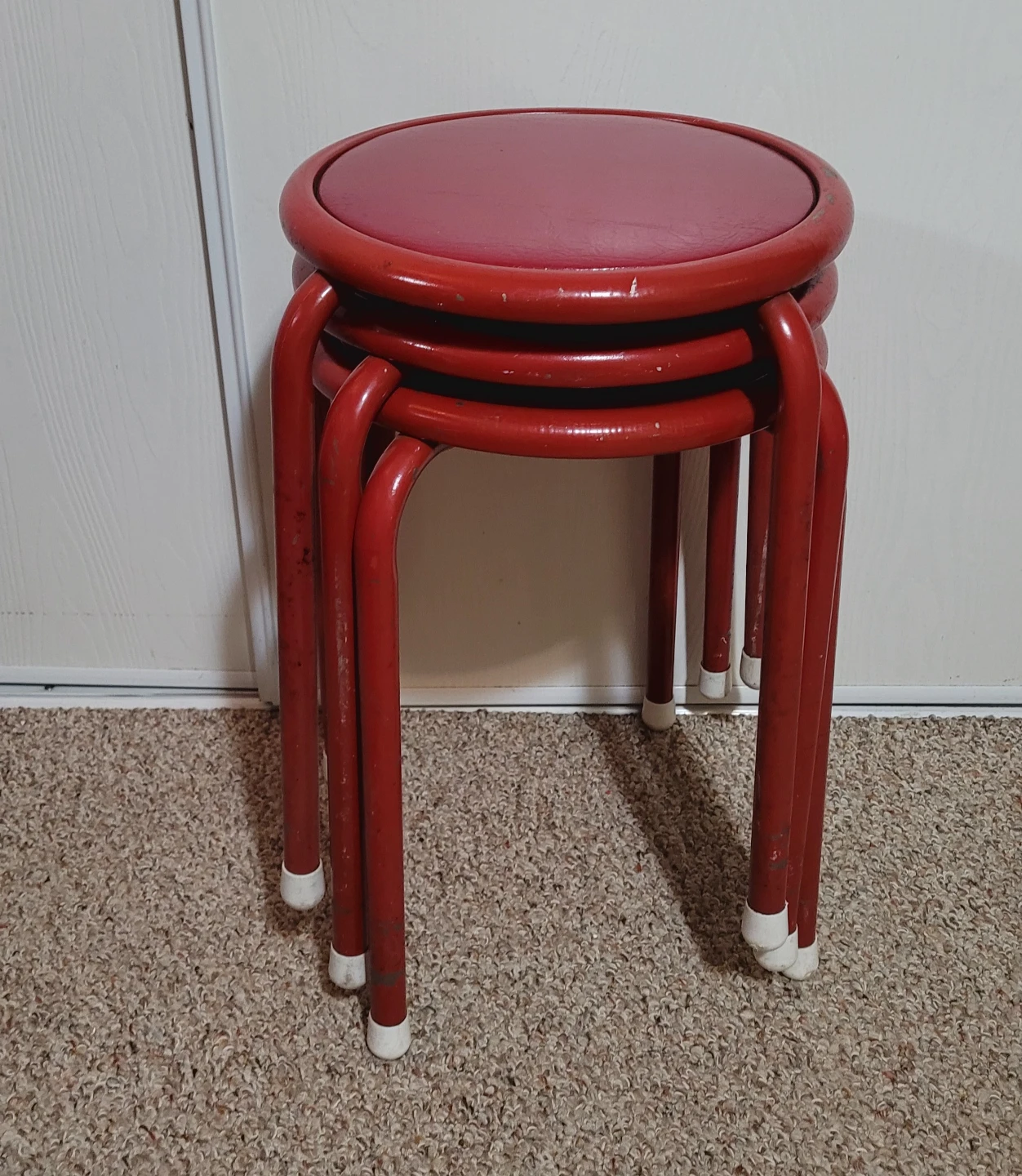 Red Metal Stools w/ Leather Seats - photo 3