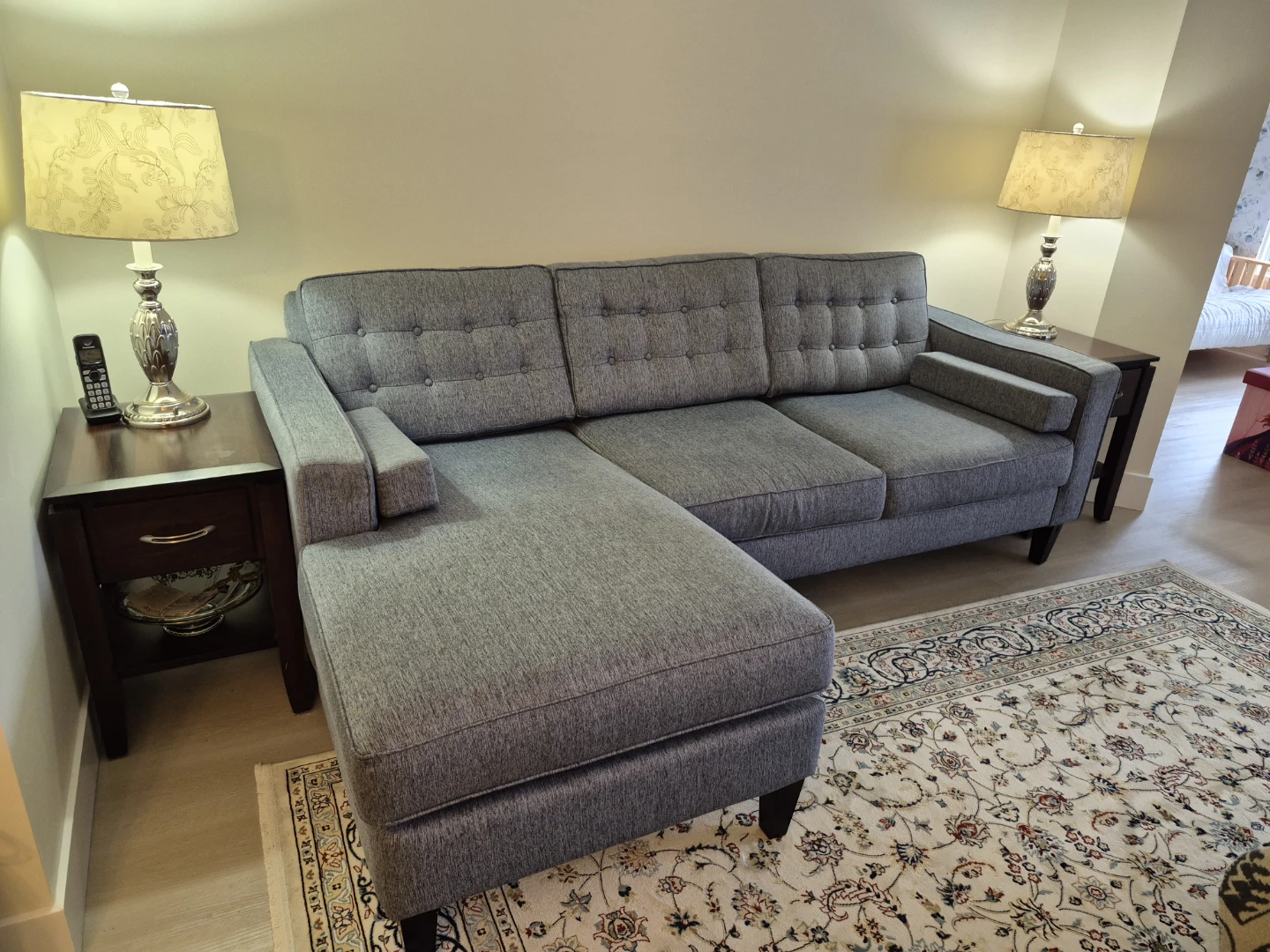 Grey Sectional Sofa with Tufted Cushions - photo 2