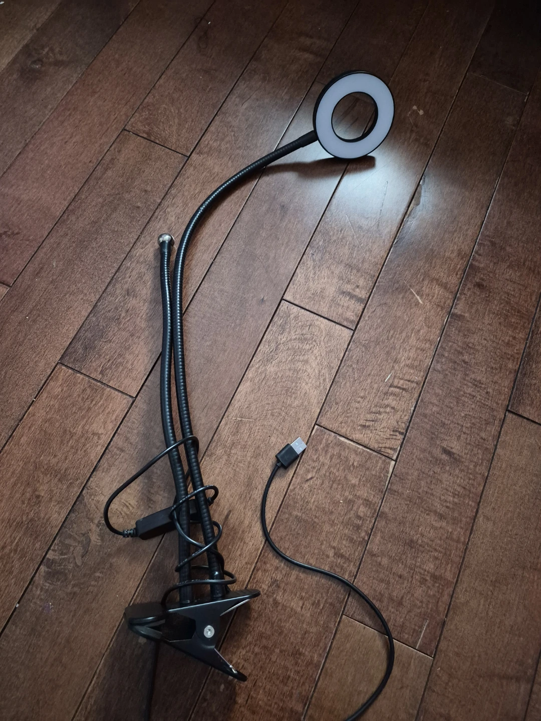 Black Clip-On Ring Light with Flexible Gooseneck