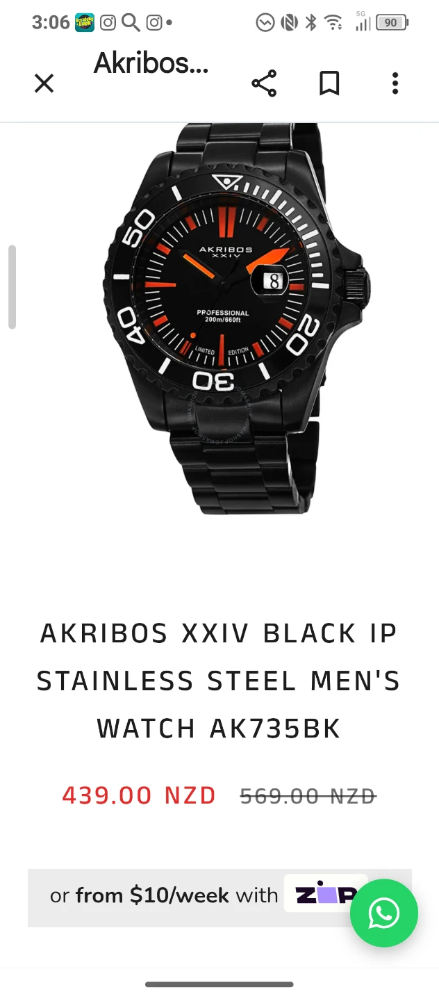 Akribos XXIV Men's Dive Watch - Black Orange