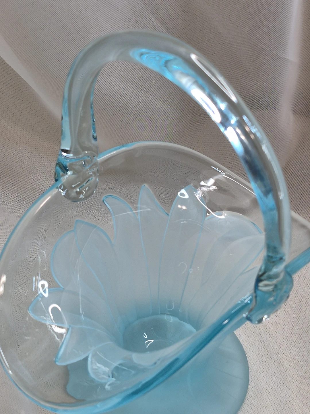 Vintage Viking Glass Blue Teal Turquoise Frosted Floral Basket - photo 5