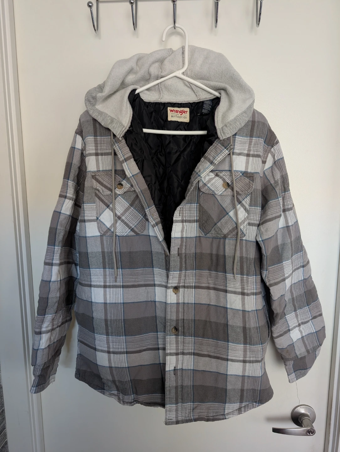 Wrangler Men's Plaid Quilted Lined Flannel Jacket with Hood