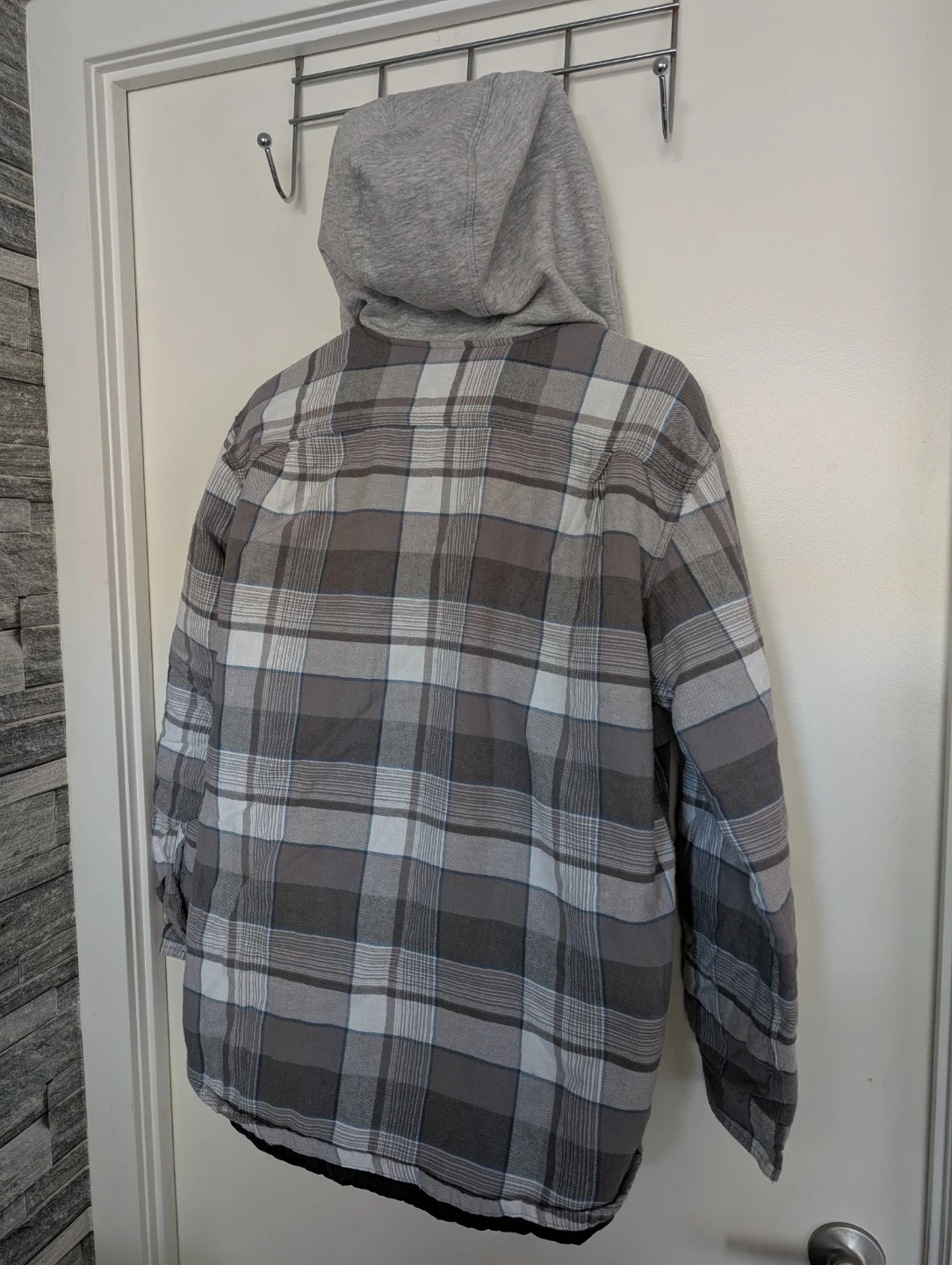 Wrangler Men's Plaid Quilted Lined Flannel Jacket with Hood - photo 3