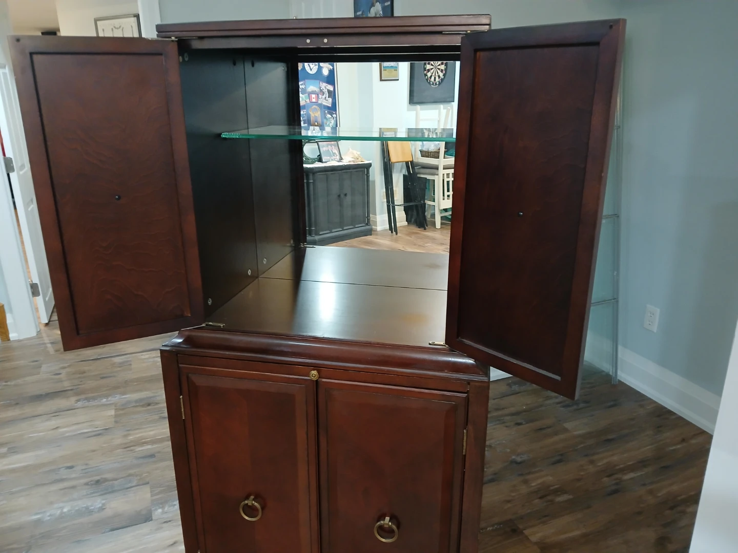 Dark Wood Bar Cabinet with Glass Shelves - photo 3