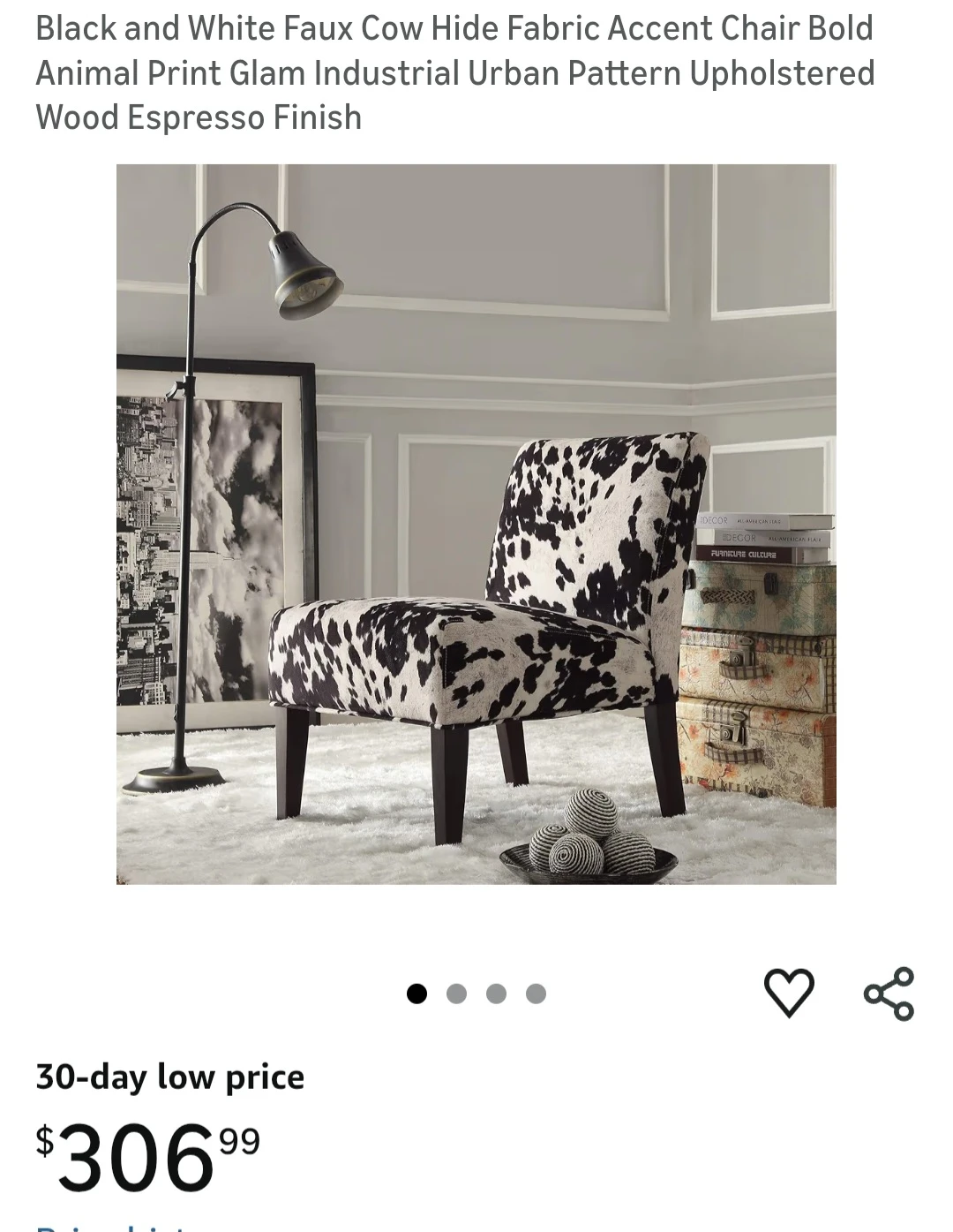 Black and White Faux Cow print Fabric Chair upholstered - photo 2