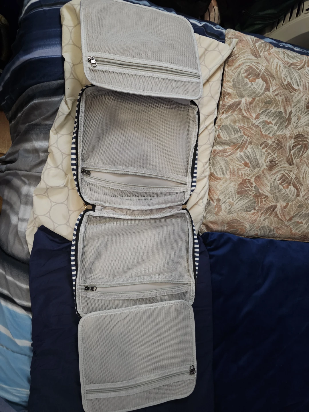 Striped Hanging Toiletry Bag with Multiple Compartments - photo 4