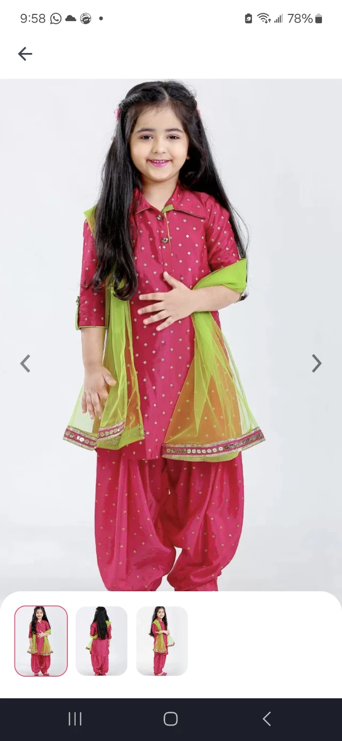 Girls Pink Kurti with Pants and Dupatta
