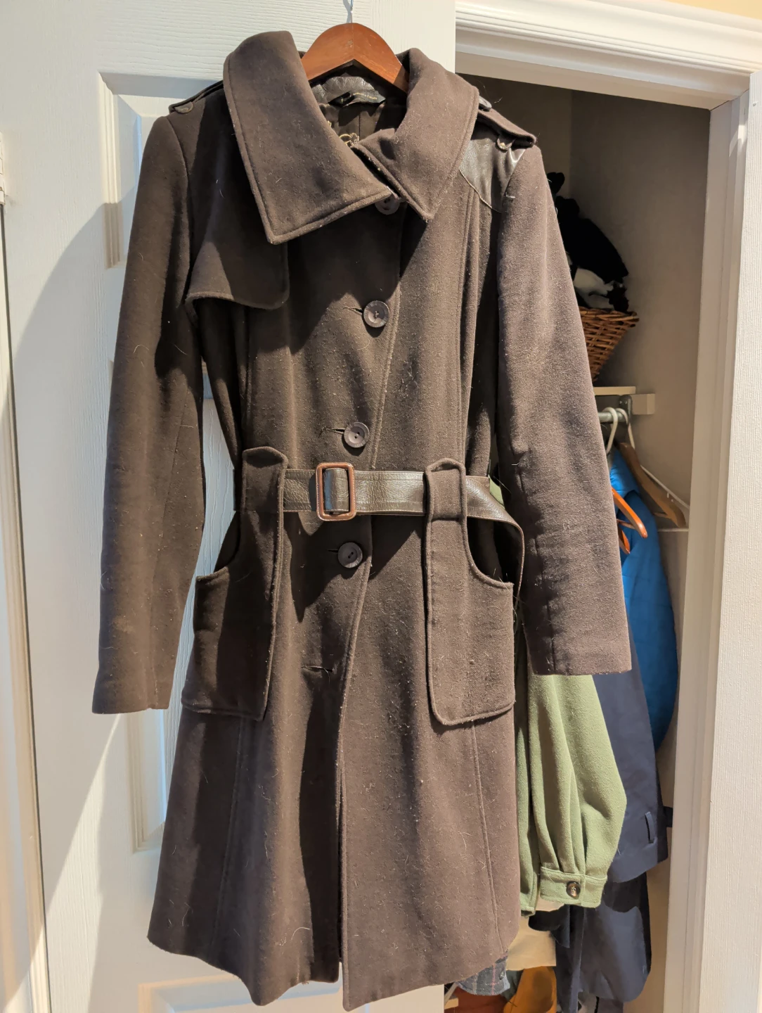 Mackage Brown Wool Blend Trench Coat with Belt