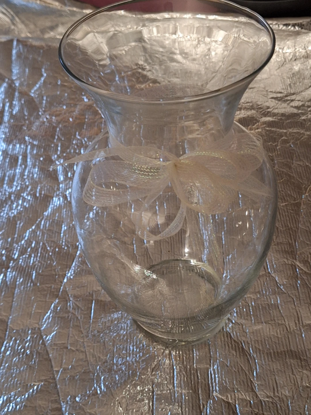 Clear Glass Vase with White Ribbon Accent - photo 2