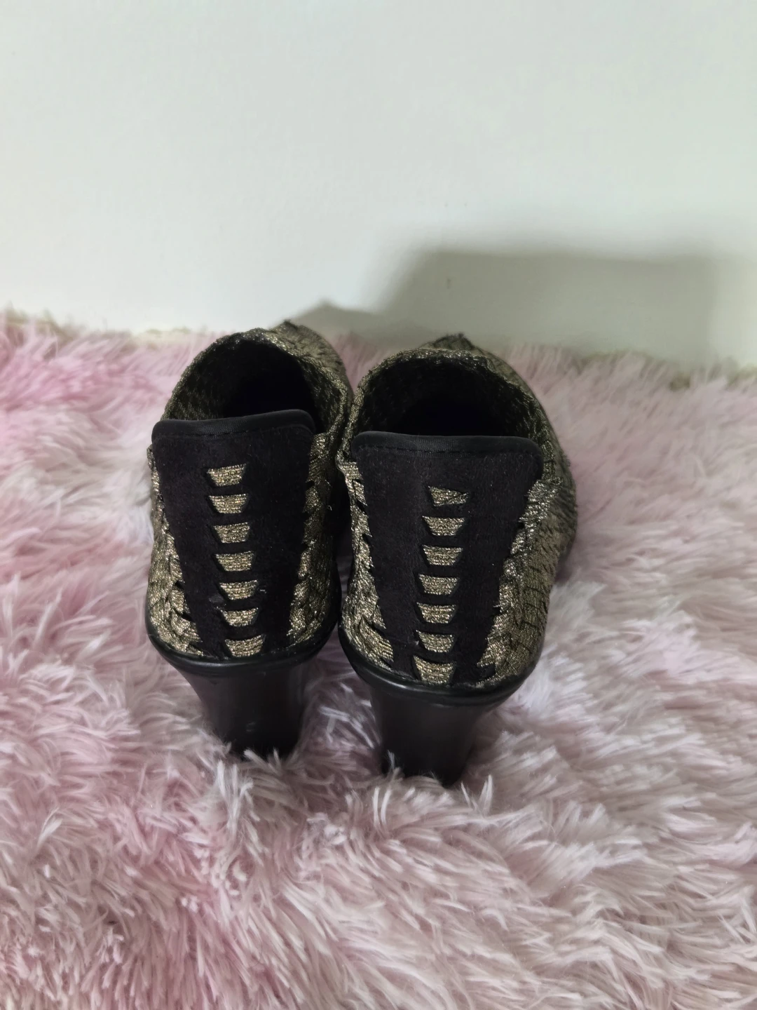 Gold Woven Slip-On Block Heel Ankle Boots - photo 2