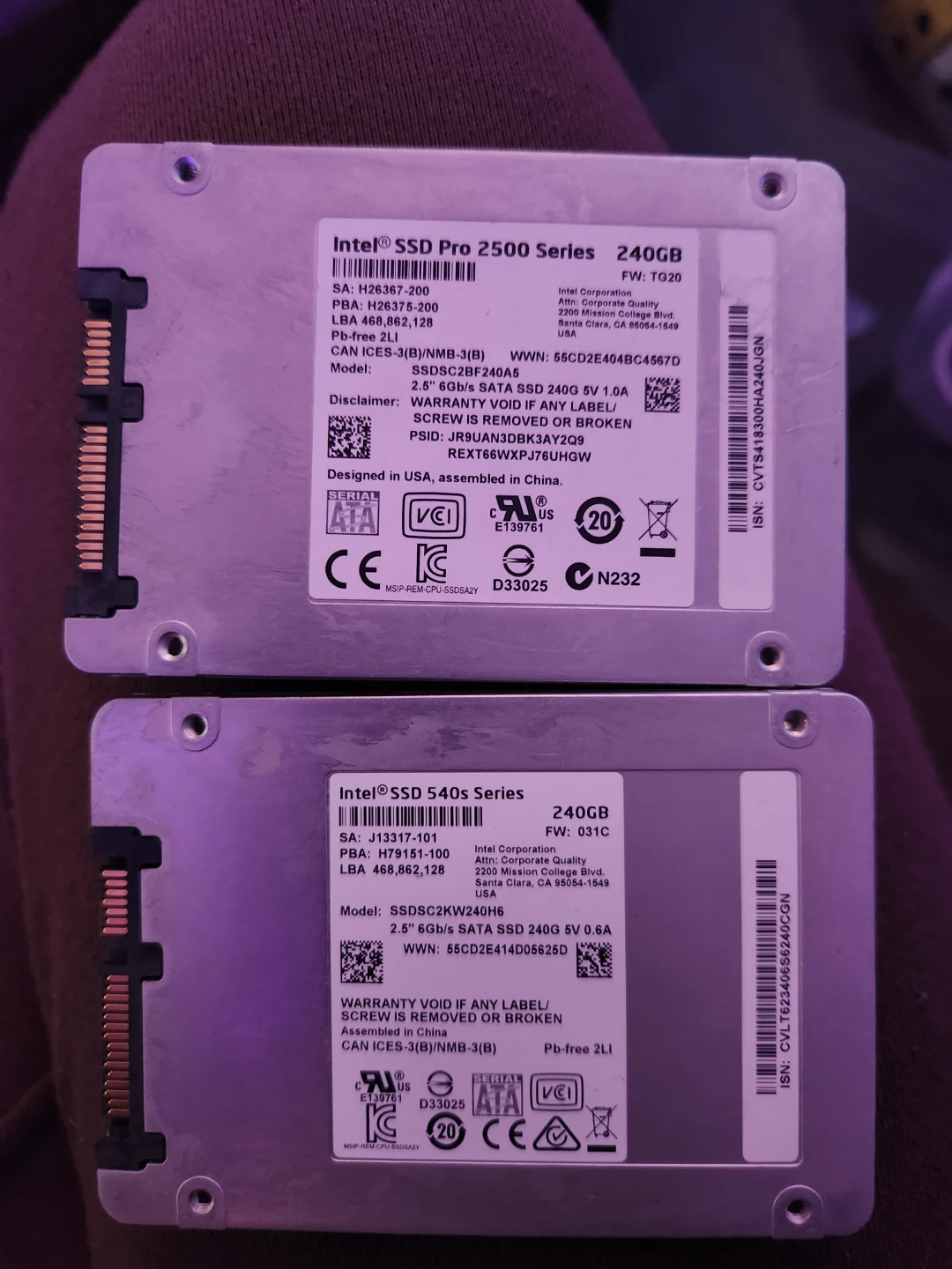 Intel SSD Pro 2500 Series & 540s Series 240GB SSDs (2 Total)