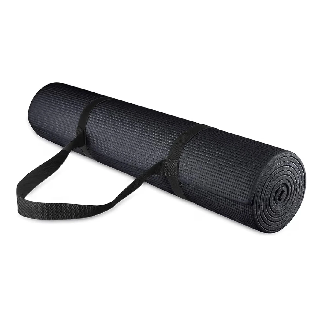 Black Yoga Mat with Carrying Strap