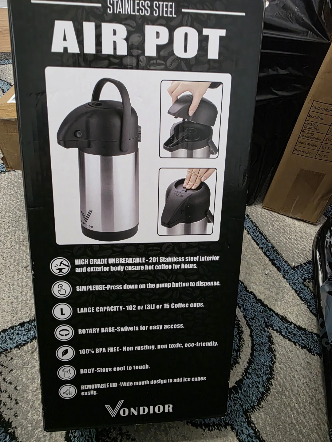 Vondior Stainless Steel Air Pot 102 oz - photo 5