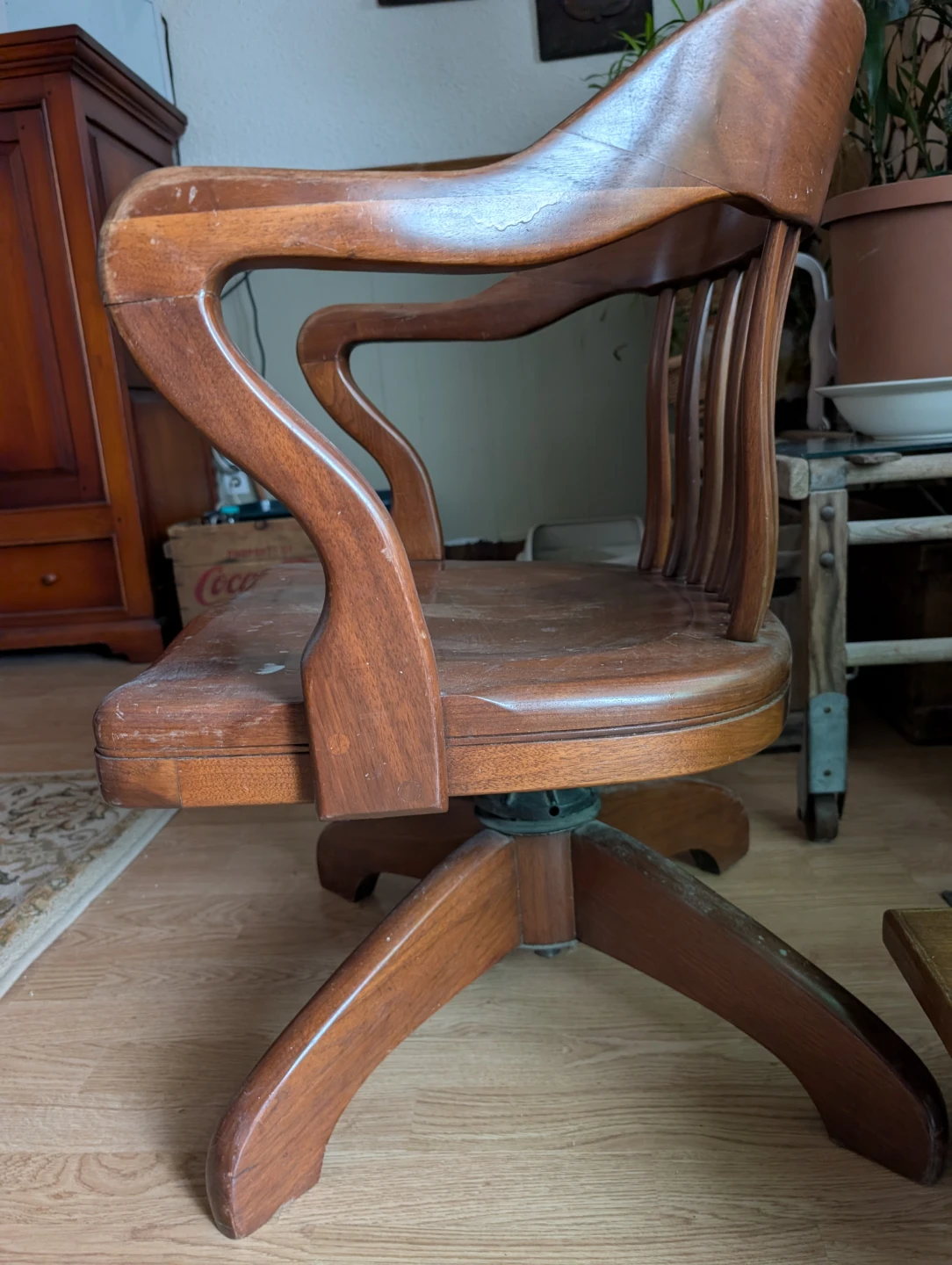 Vintage Wooden Swivel Office Chair