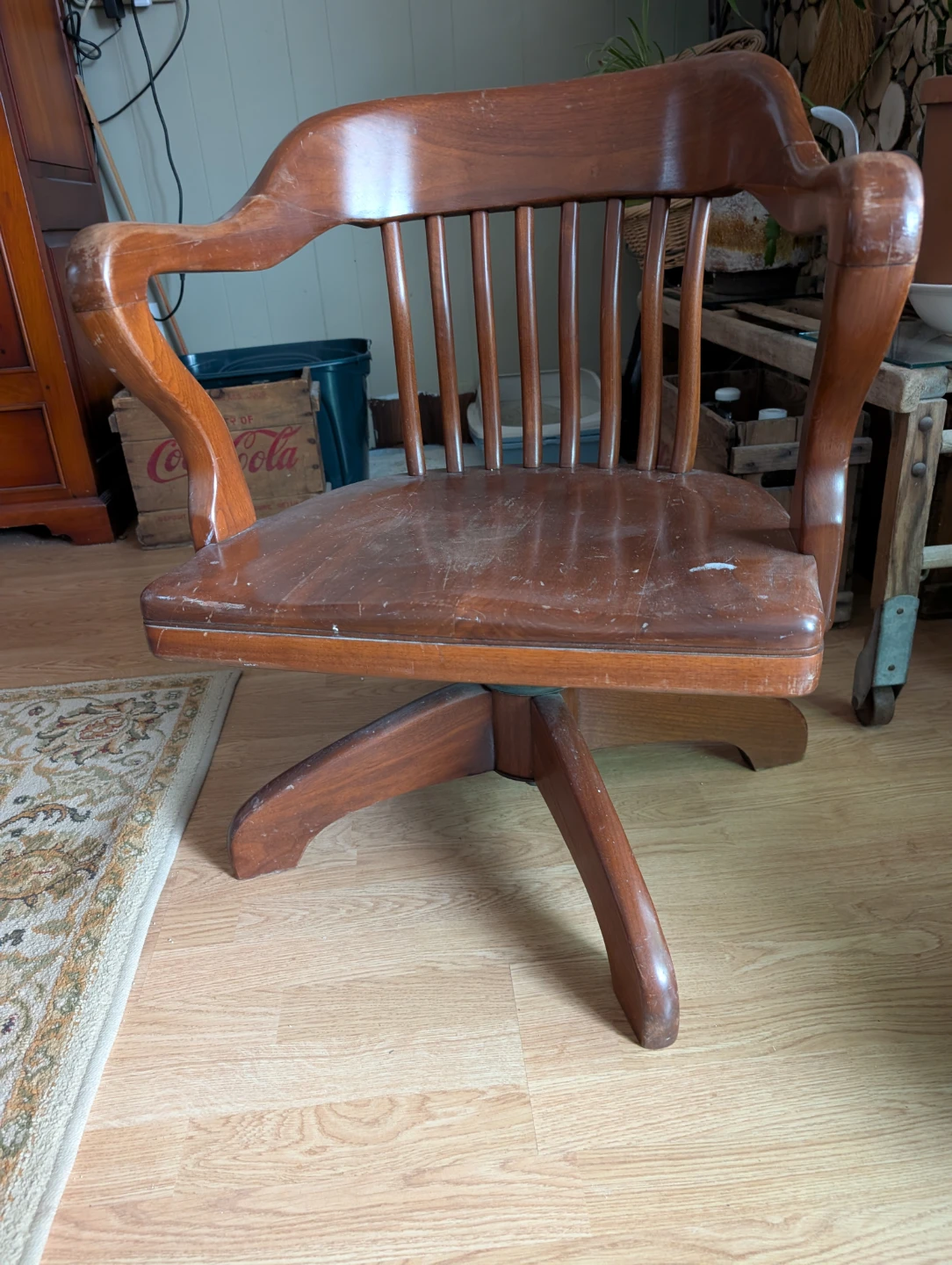 Vintage Wooden Swivel Office Chair - photo 4