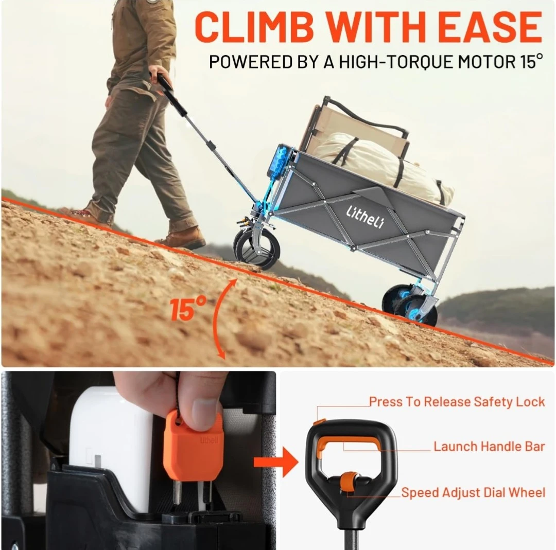 Litheli Electric Collapsible Wagon Cart with Brakes - photo 4