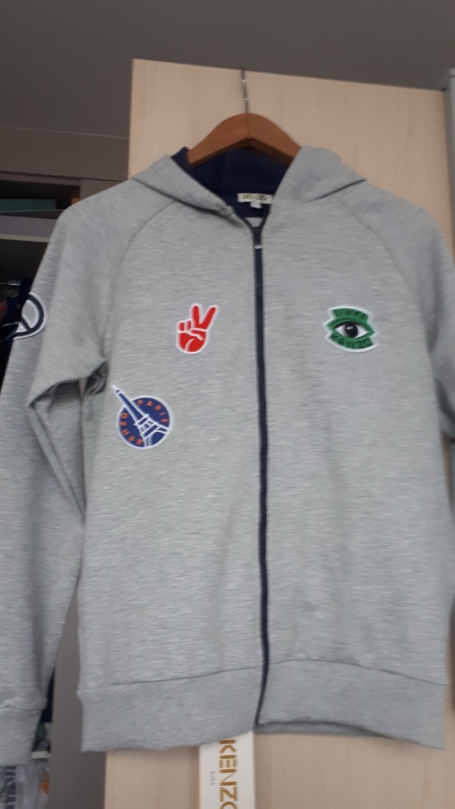 Kenzo Kids Grey Zip-Up Hoodie with Patches - photo 3