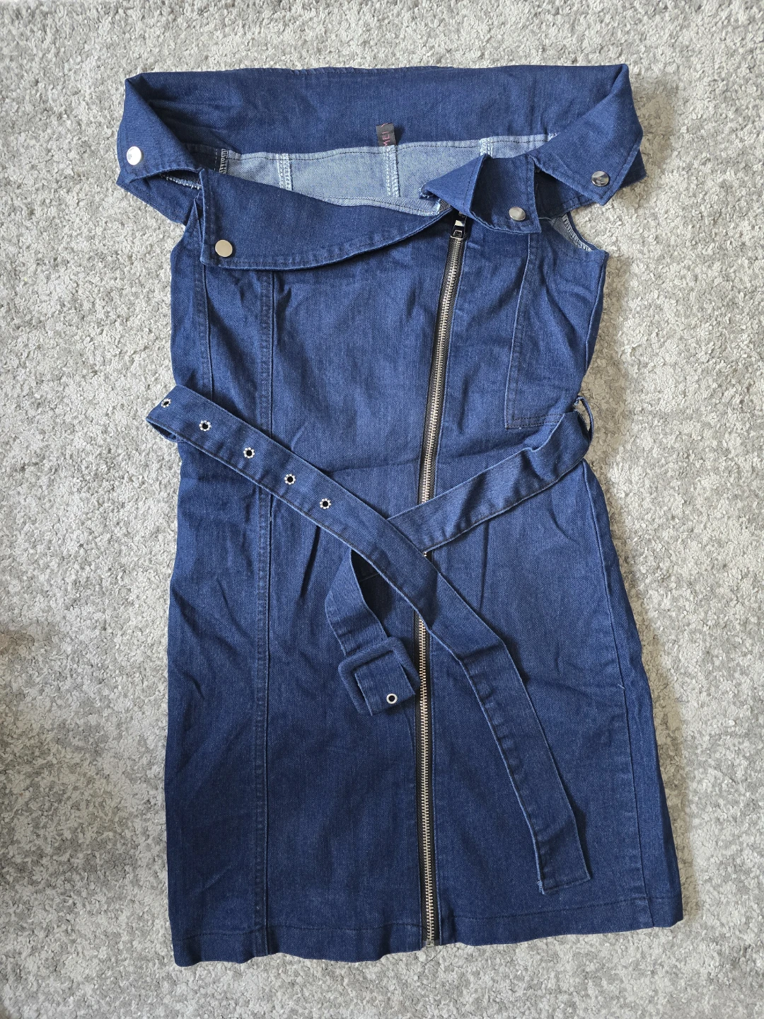 Denim Off-Shoulder Dress with Belt