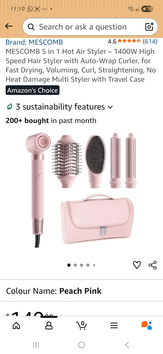 5 in 1 Hot Air Styler Peach Pink