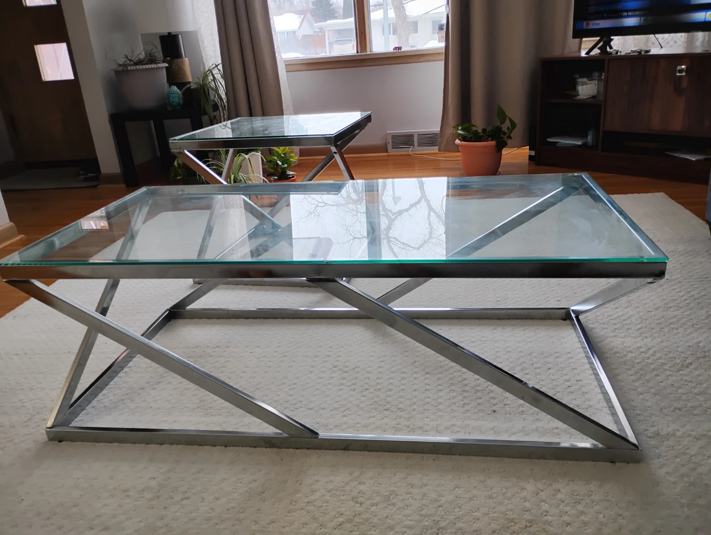 Set of 2 Modern Glass and Chrome End Tables - photo 3