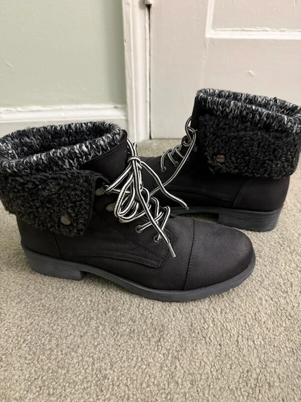 White Mountain Women's Black Lace-Up Knit Cuff Boots - photo 2