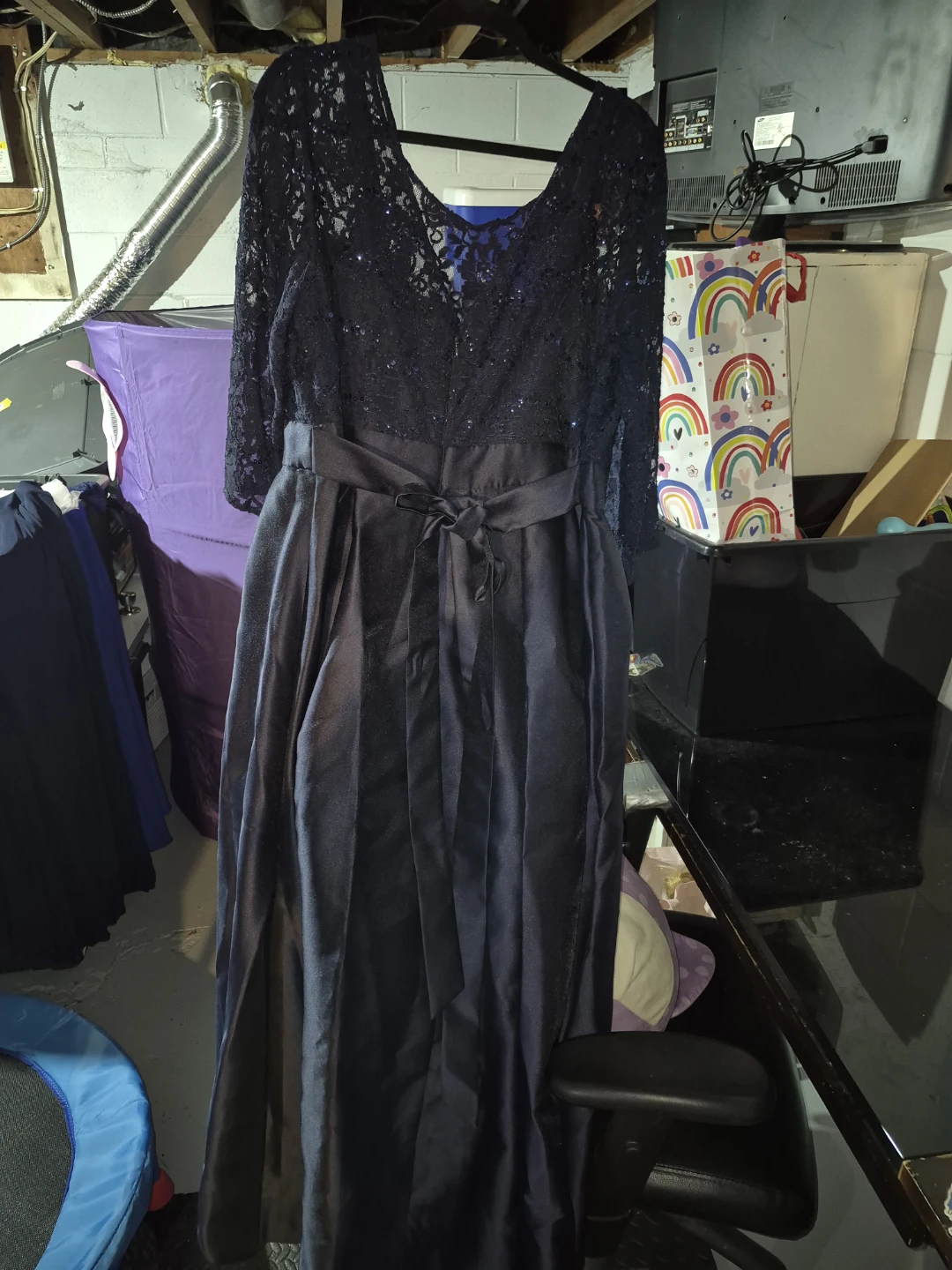 Navy Lace Sequined Hi/Lo Gown - photo 3