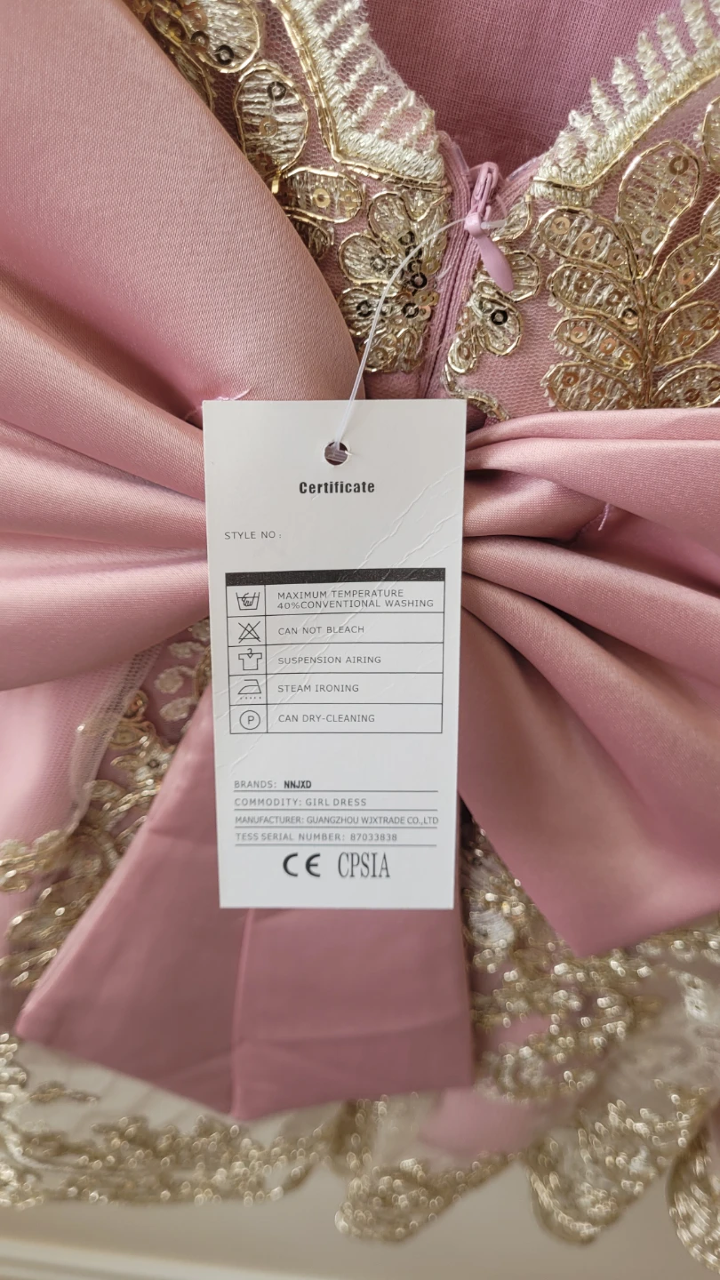 NINJXD Pink Gold Lace Baby Girl Dress with Bow - photo 3