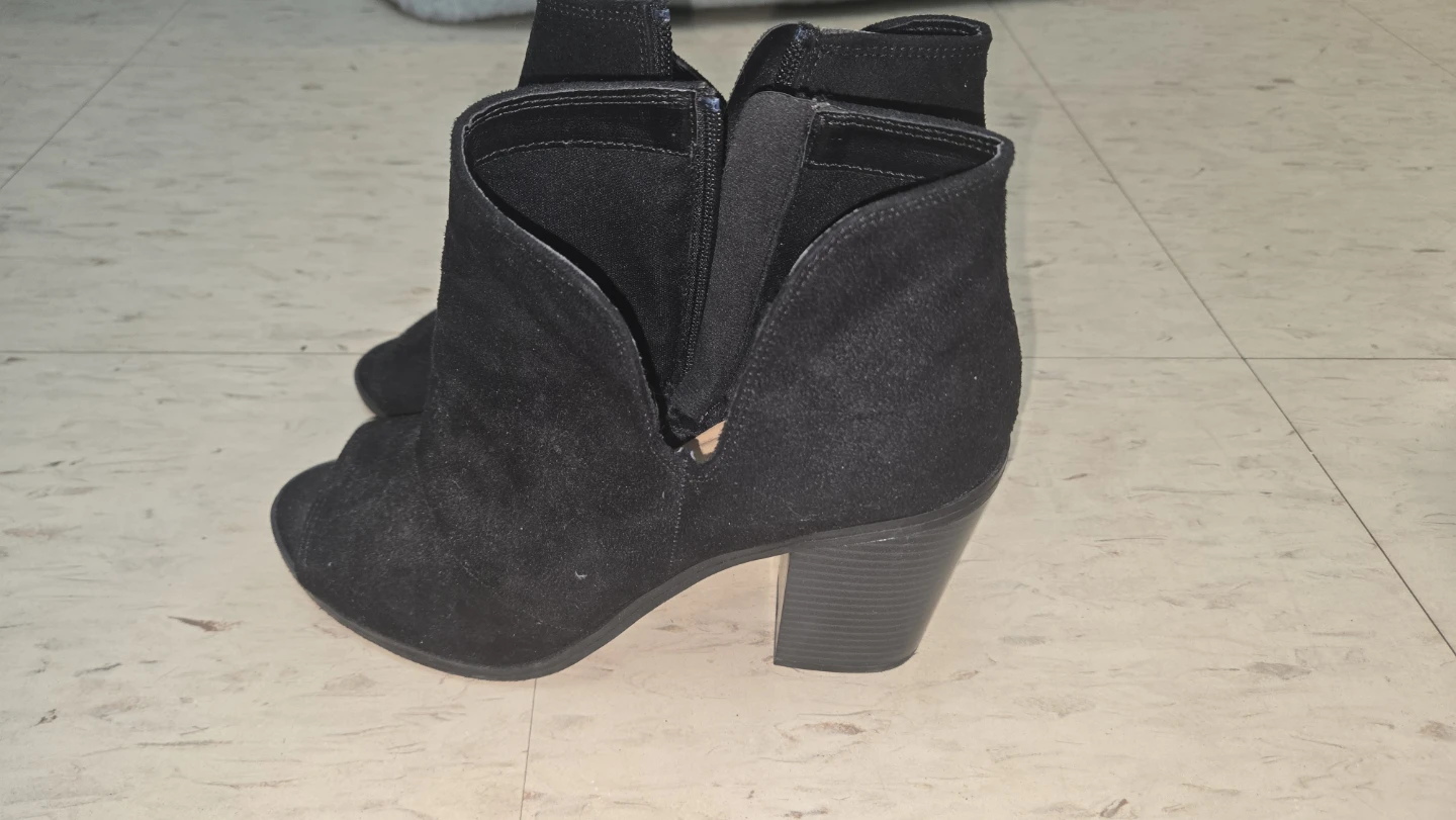Black Faux Suede Peep-Toe Ankle Boots - photo 2