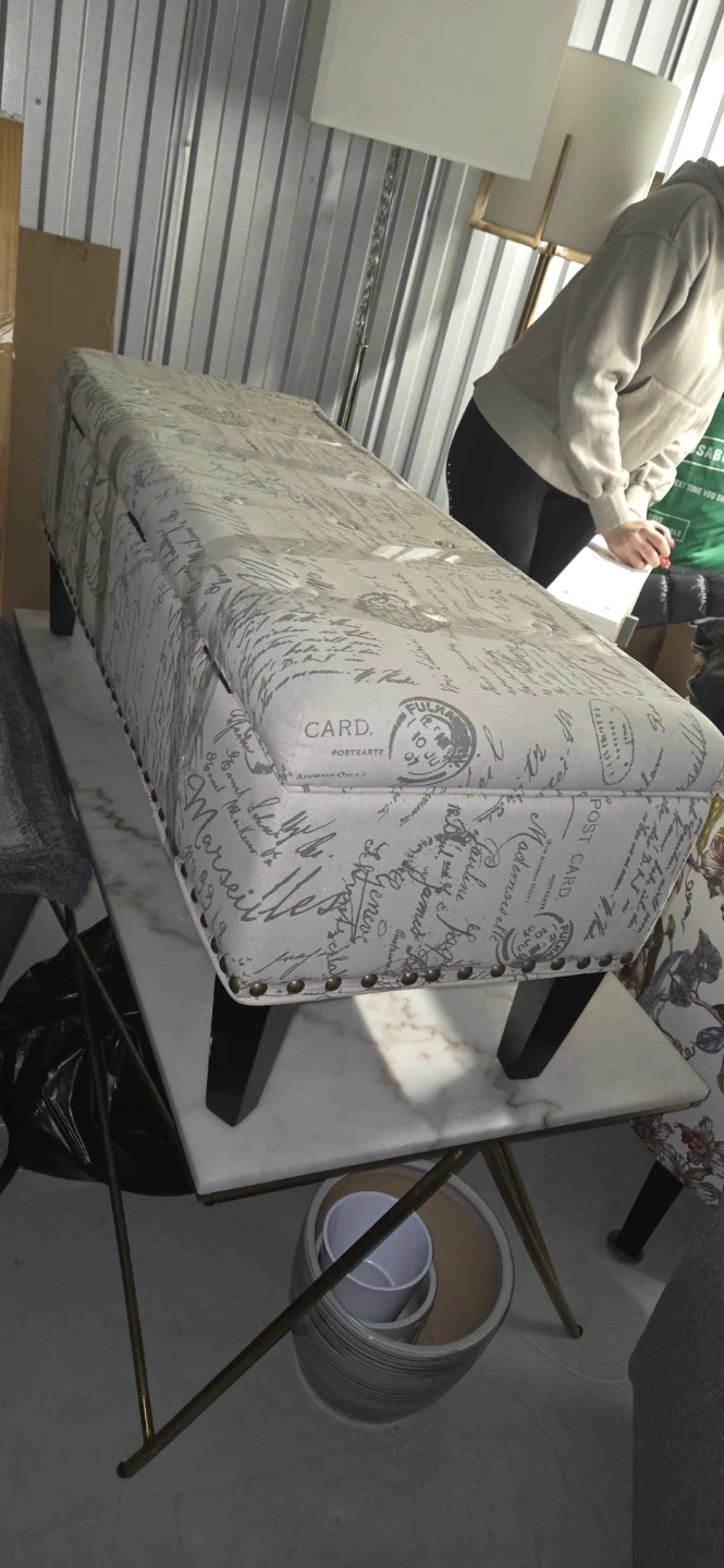 Upholstered Storage Bench - French Postcard Print