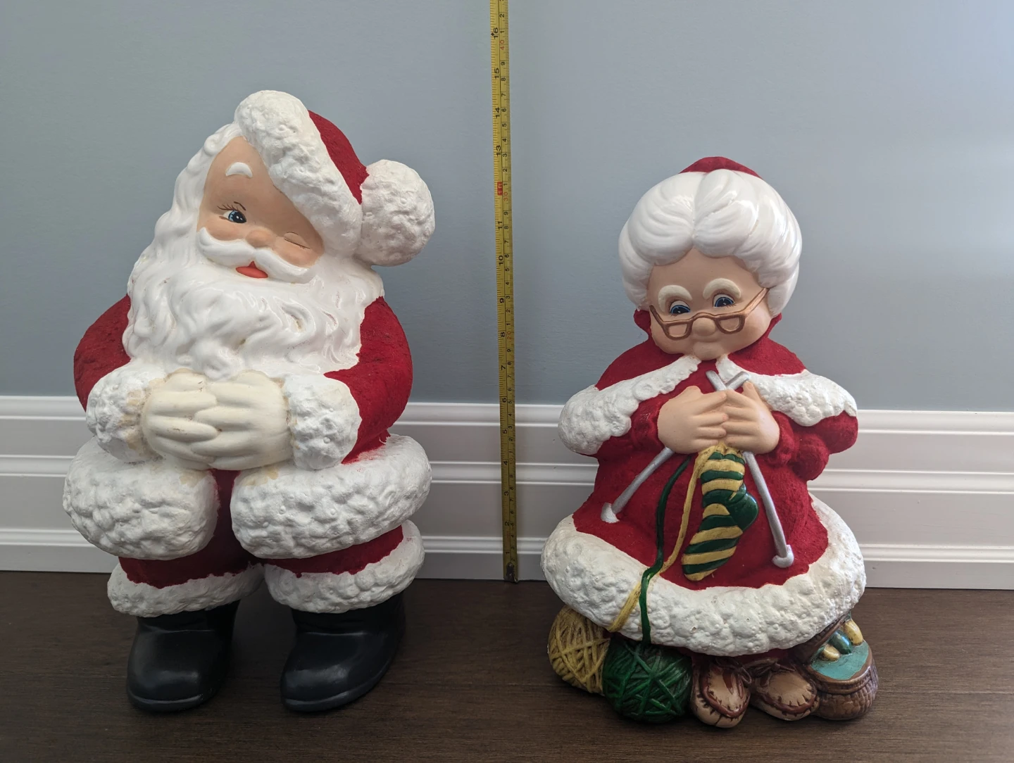 Vintage Hand painted Ceramic Santa  Mrs. Claus Figurines 14"