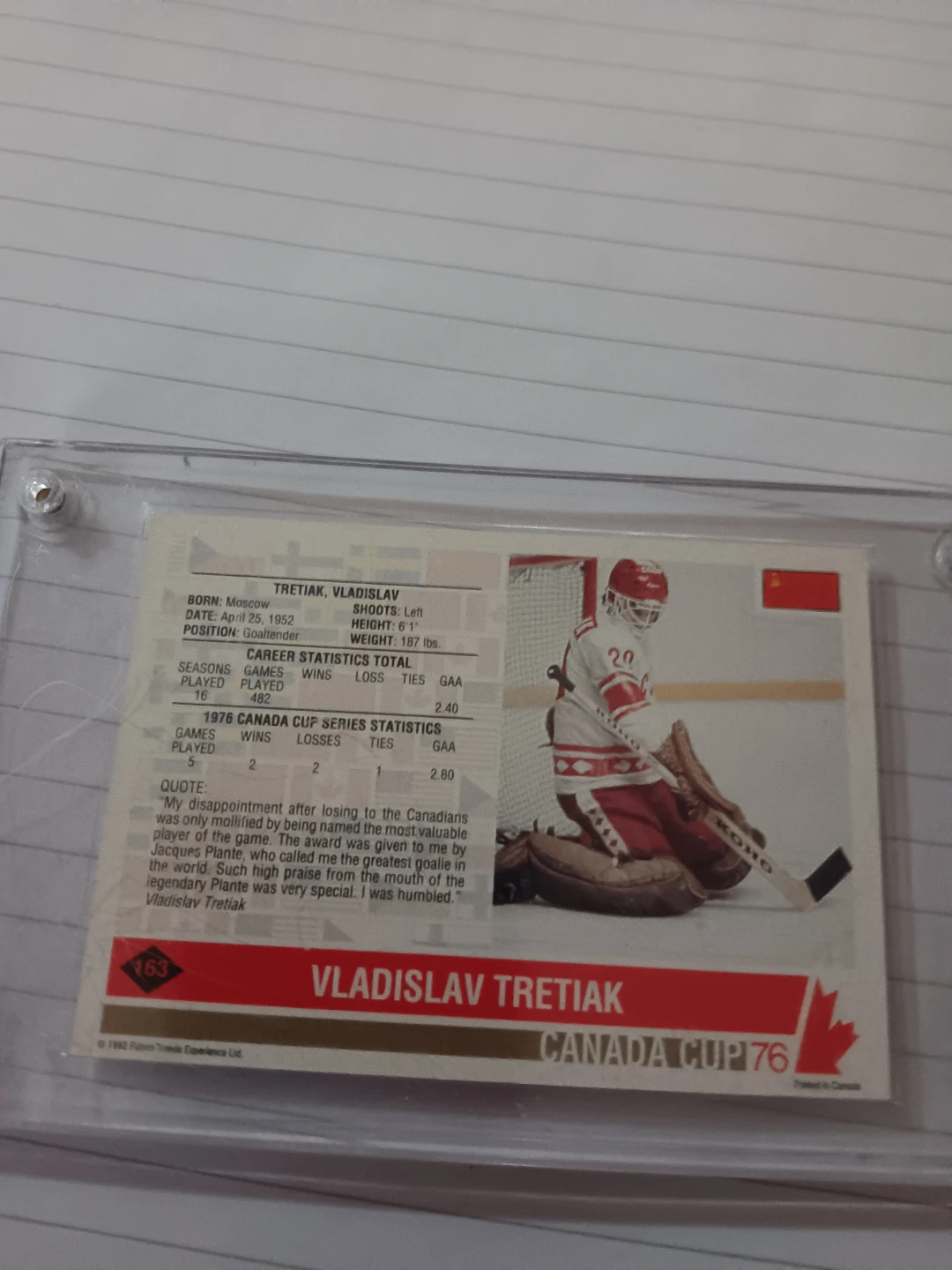 Vladislav Tretiak Canada Cup '76 Hockey Card - photo 2