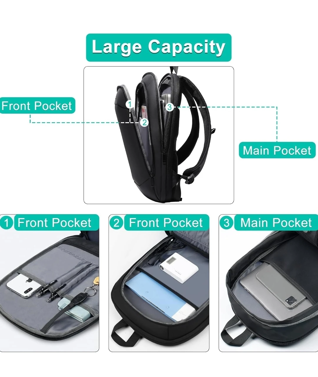 Expandable Travel Business Laptop Backpack - Black - photo 4