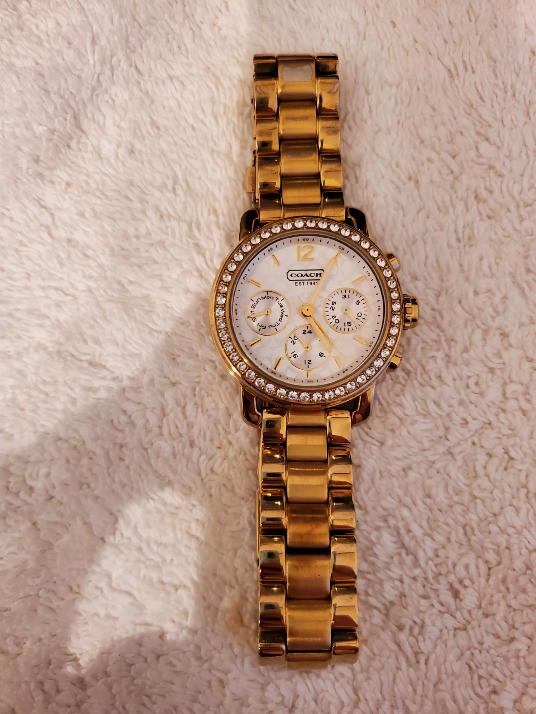 Coach Gold Tone Crystal Chronograph Watch