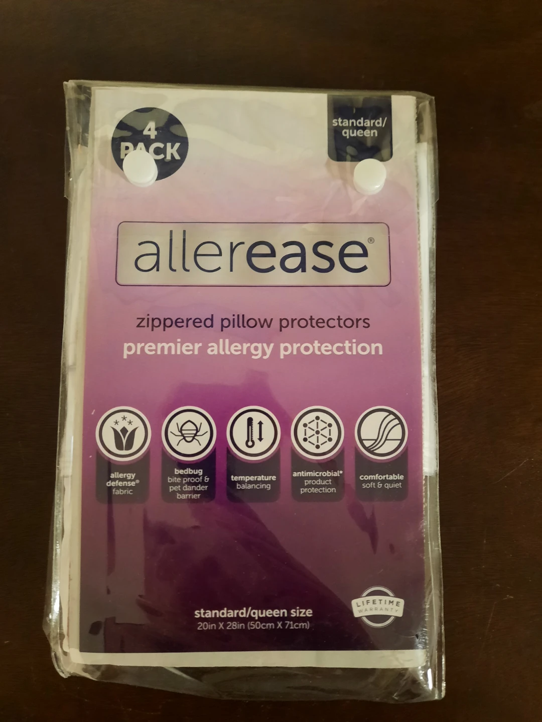 AllerEase Standard/Queen Zippered Pillow Protectors - 4 Pack