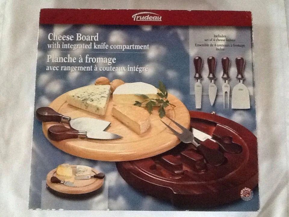 Wooden Round Cheese Board and 4 Knives Set with Slide-Out Cutler - photo 2