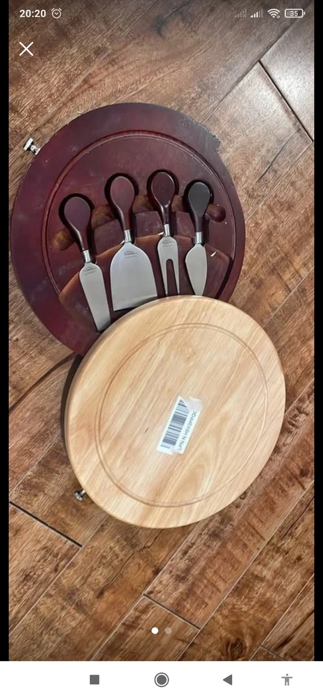 Wooden Round Cheese Board and 4 Knives Set with Slide-Out Cutler - photo 5