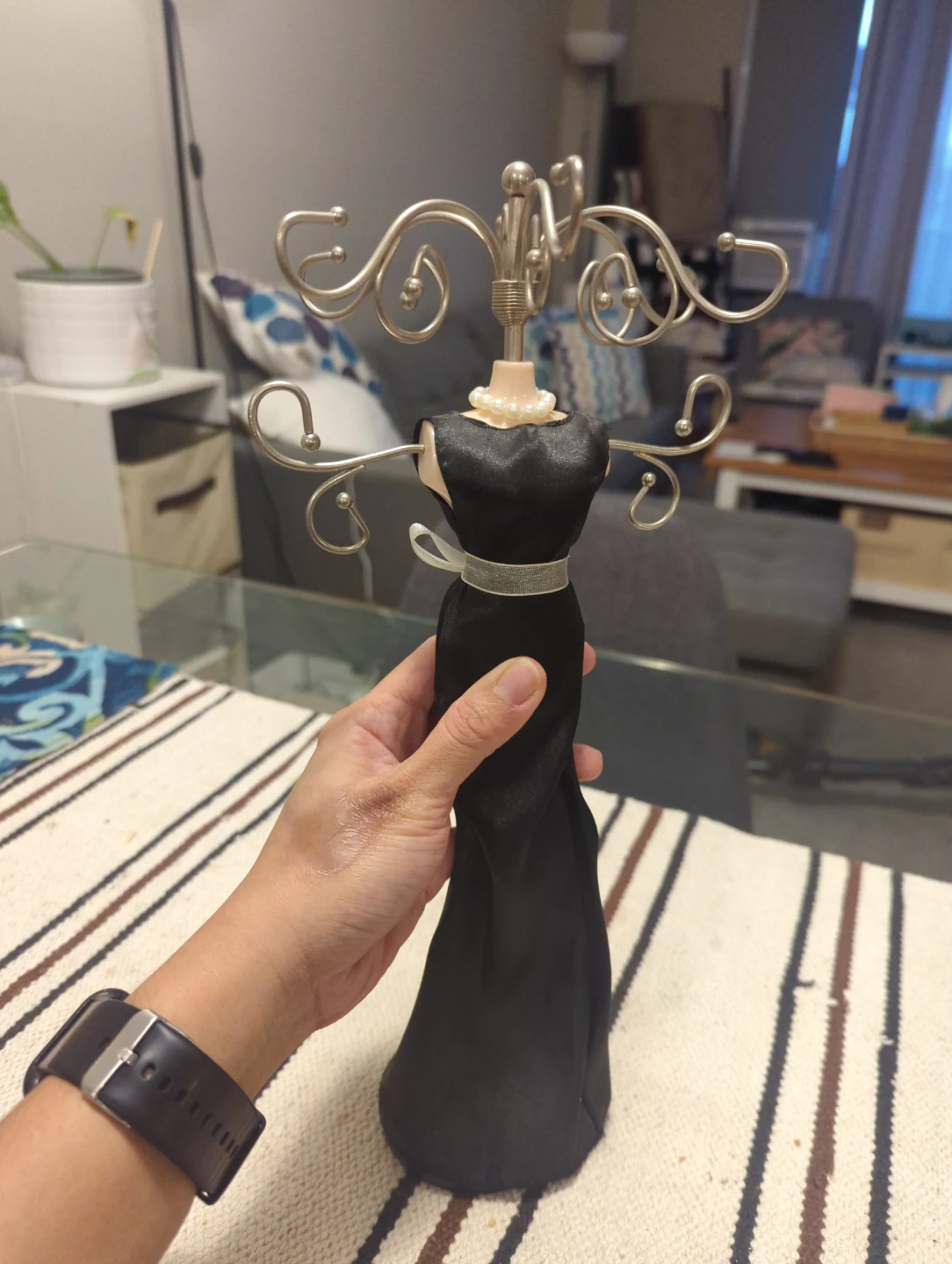 Black Dress Jewelry Holder with Pearl Necklace - photo 2
