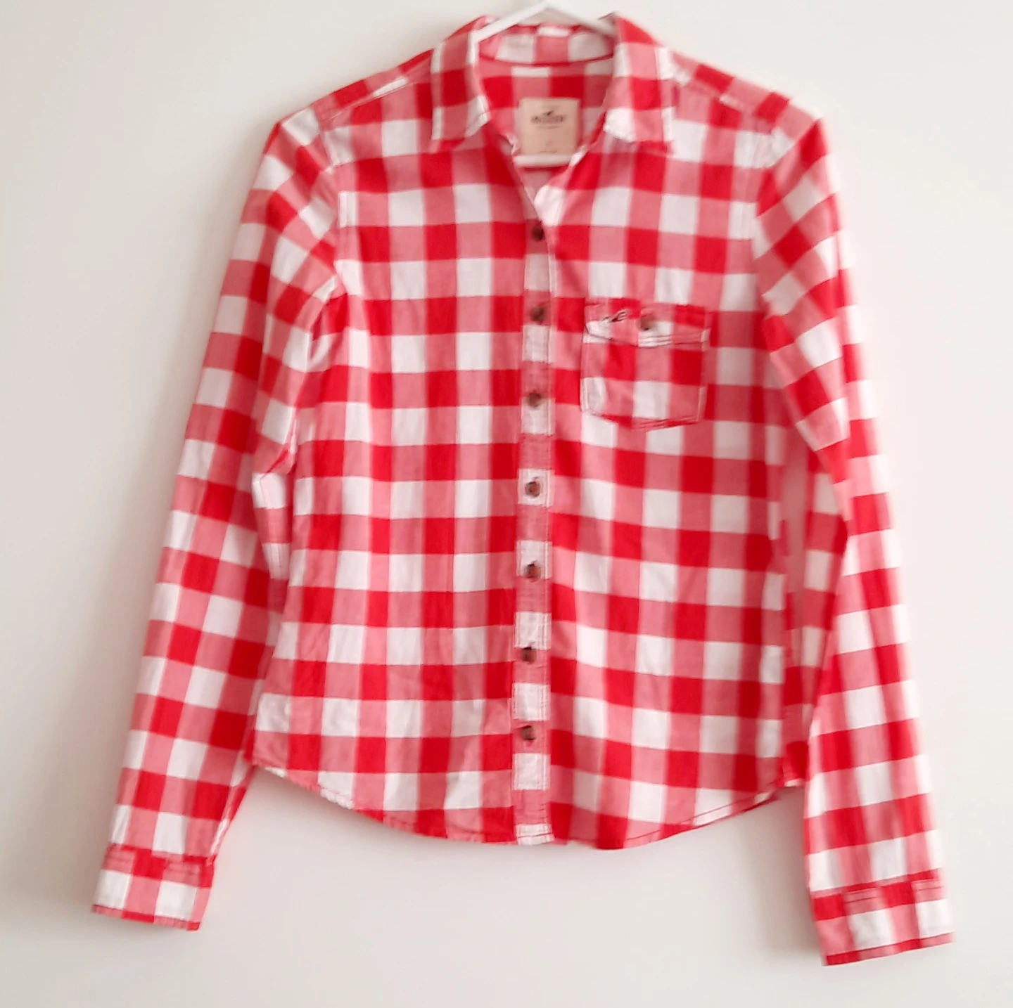 Hollister Red and White Gingham Long Sleeve Shirt