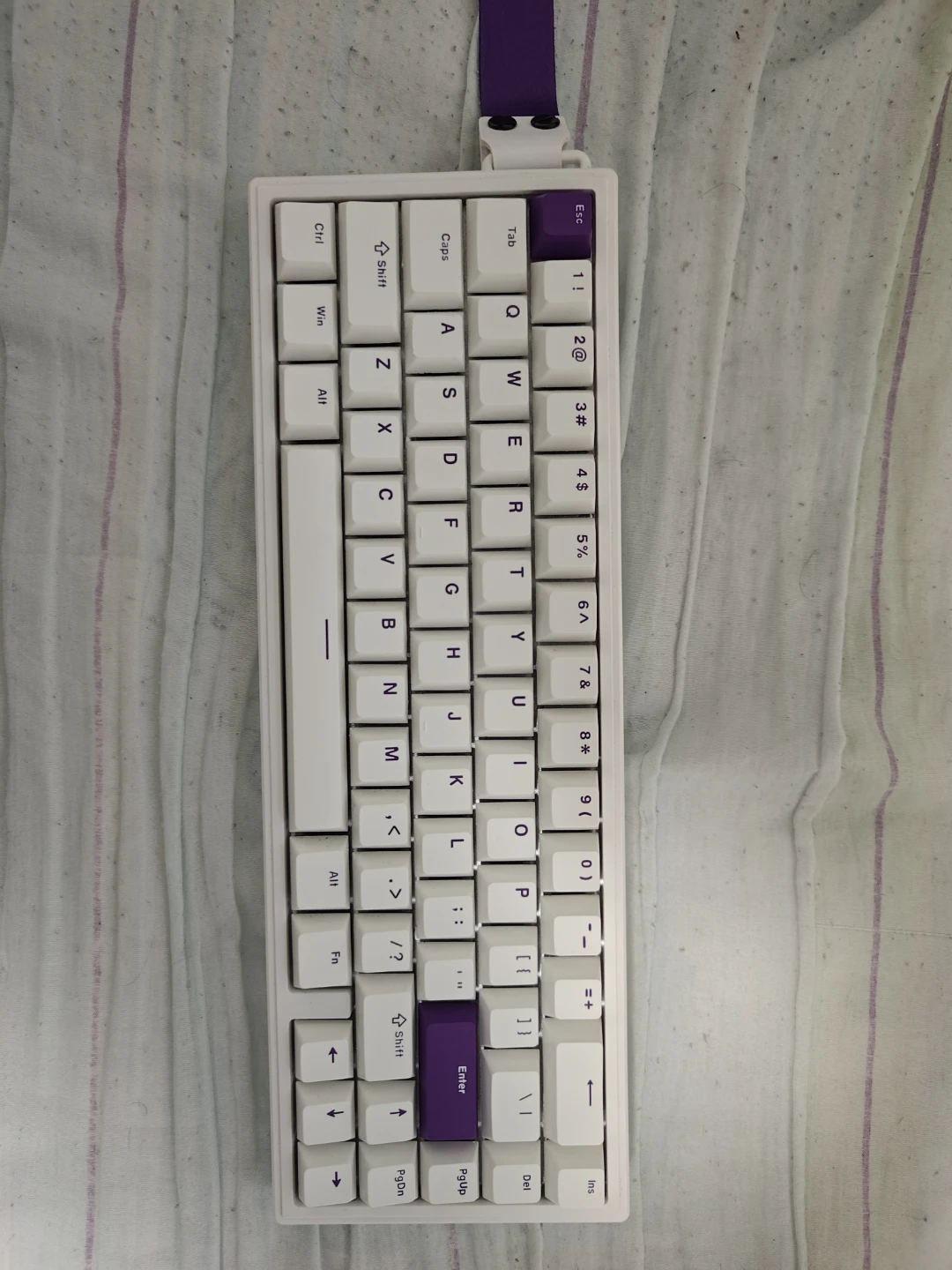 White 60% Mechanical Keyboard with Purple Accents